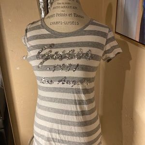 Stripped sequin t shirt gray